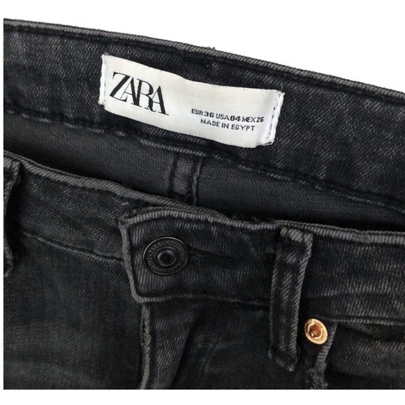 Zara Jeans Women’s 4/27 Skinny Mid Rise Black Raw Hem Stretch Denim - Picture 4 of 5